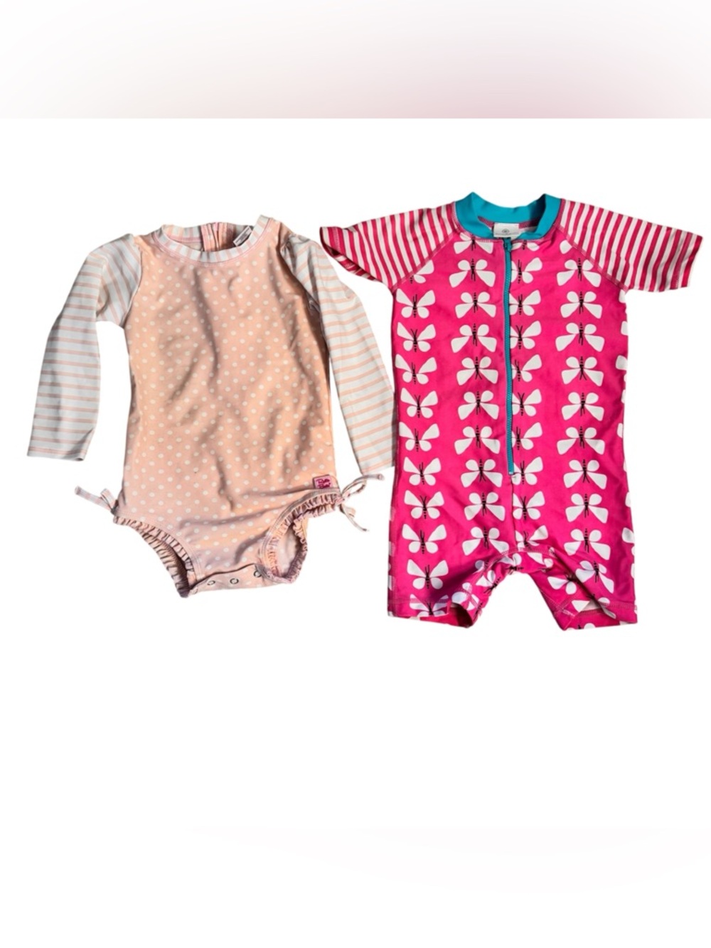Ruffle butts Hanna Andersson girls toddler long sleeve zip pink swimsuits lot